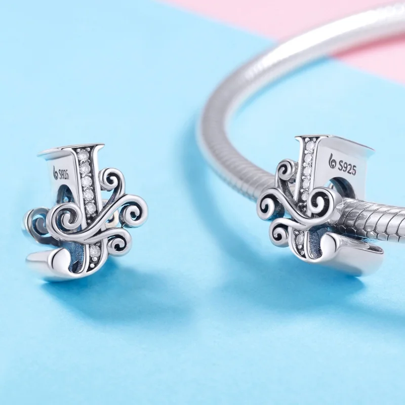(Bild für) Funkelnder Pavé-Blumen-Buchstabe-J-Charm im Pandora-Stil - BSC030-J - Ansicht 4