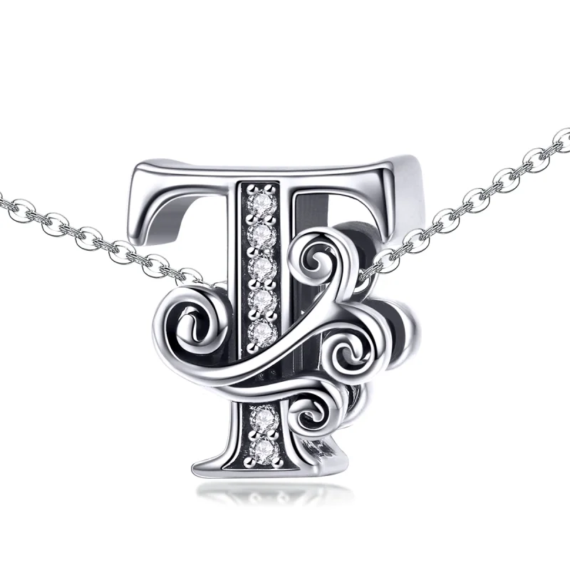(Bild für) Funkelnder Pavé-Blumen-Buchstabe-T-Charm im Pandora-Stil - BSC030-T - Ansicht 2