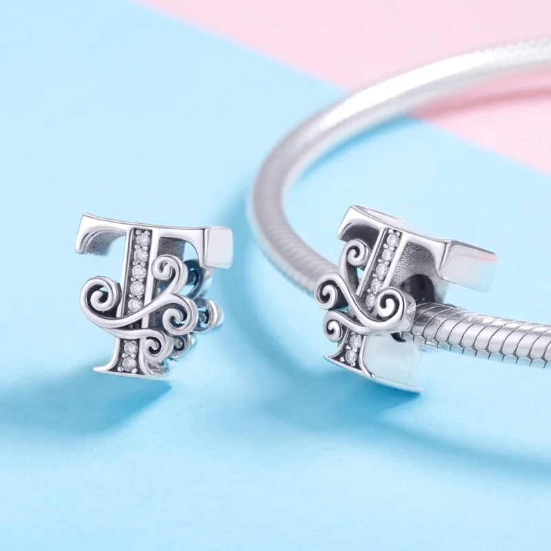 (Bild für) Funkelnder Pavé-Blumen-Buchstabe-T-Charm im Pandora-Stil - BSC030-T - Ansicht 4