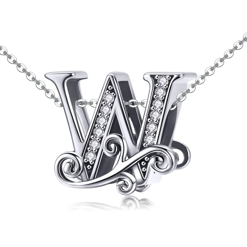 (Bild für) Funkelnder Pavé-Blumen-Buchstabe W-Charm im Pandora-Stil - BSC030-W - Ansicht 2
