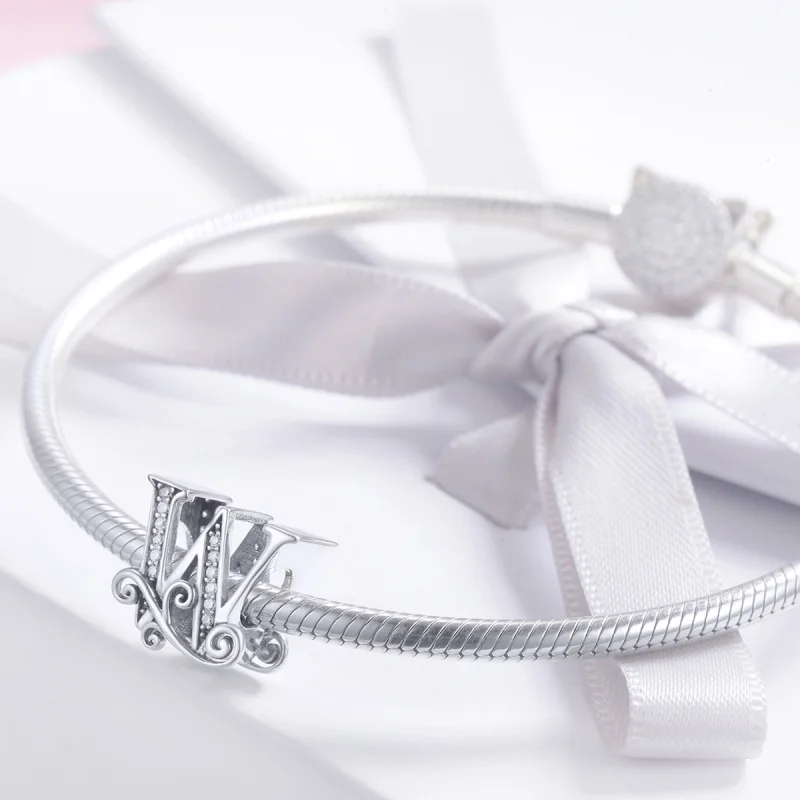 (Bild für) Funkelnder Pavé-Blumen-Buchstabe W-Charm im Pandora-Stil - BSC030-W - Ansicht 3