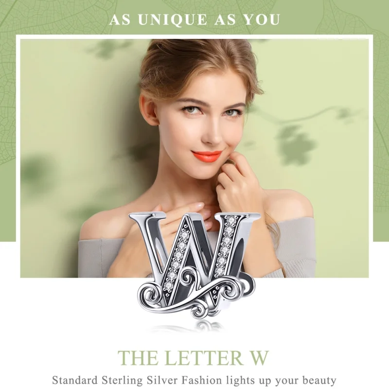 (Bild für) Funkelnder Pavé-Blumen-Buchstabe W-Charm im Pandora-Stil - BSC030-W - Ansicht 7