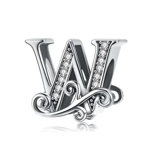 (Bild für) Funkelnder Pavé-Blumen-Buchstabe W-Charm im Pandora-Stil - BSC030-W
