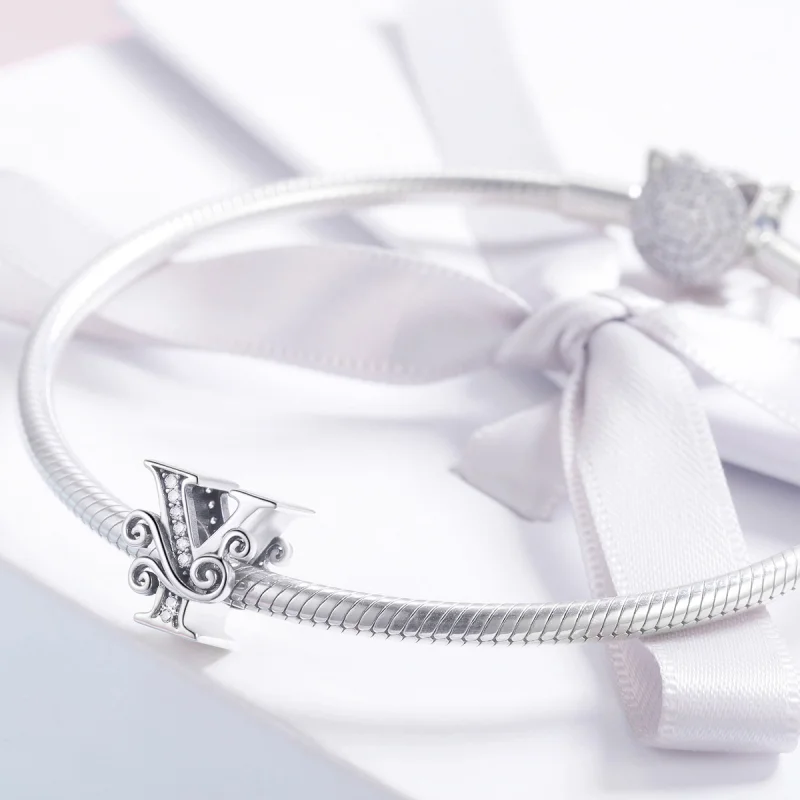 (Bild für) Funkelnder Pavé-Blumen-Buchstabe Y-Charm im Pandora-Stil - BSC030-Y - Ansicht 3