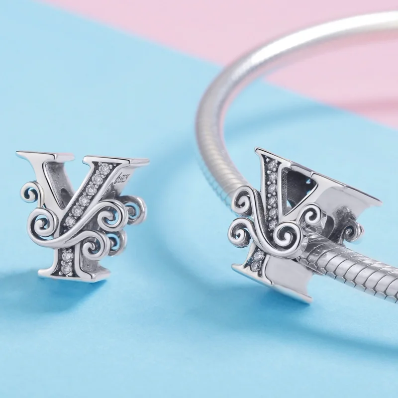 (Bild für) Funkelnder Pavé-Blumen-Buchstabe Y-Charm im Pandora-Stil - BSC030-Y - Ansicht 4