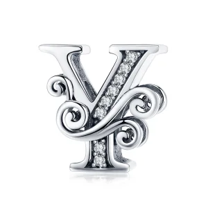 (Bild für) Funkelnder Pavé-Blumen-Buchstabe Y-Charm im Pandora-Stil - BSC030-Y