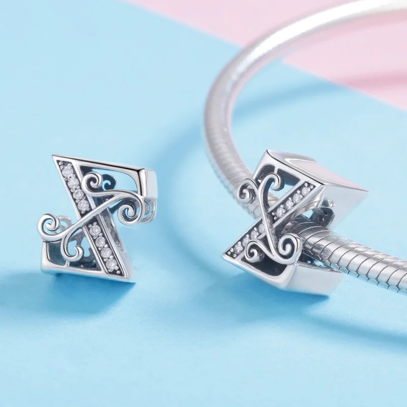 (Bild für) Funkelnder Pavé-Blumen-Buchstabe Z-Charm im Pandora-Stil - BSC030-Z - Ansicht 4