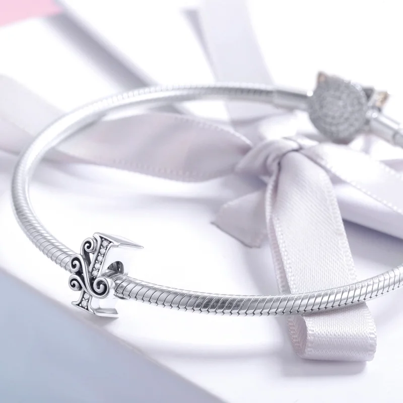 (Bild für) Funkelnder Pavé-Blumen-Charm „Buchstabe I“ im Pandora-Stil - BSC030-I - Ansicht 3