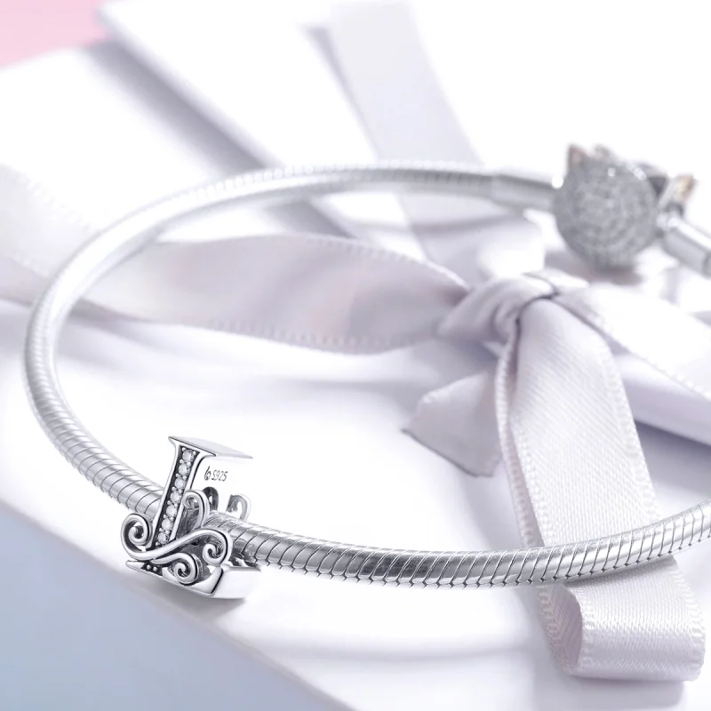 (Bild für) Funkelnder Pavé-Blumen-Charm „Buchstabe L“ im Pandora-Stil - BSC030-L - Ansicht 3