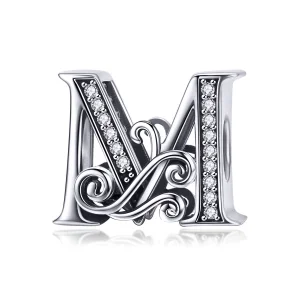 (Bild für) Funkelnder Pavé-Blumen-Charm „Buchstabe M“ im Pandora-Stil - BSC030-M