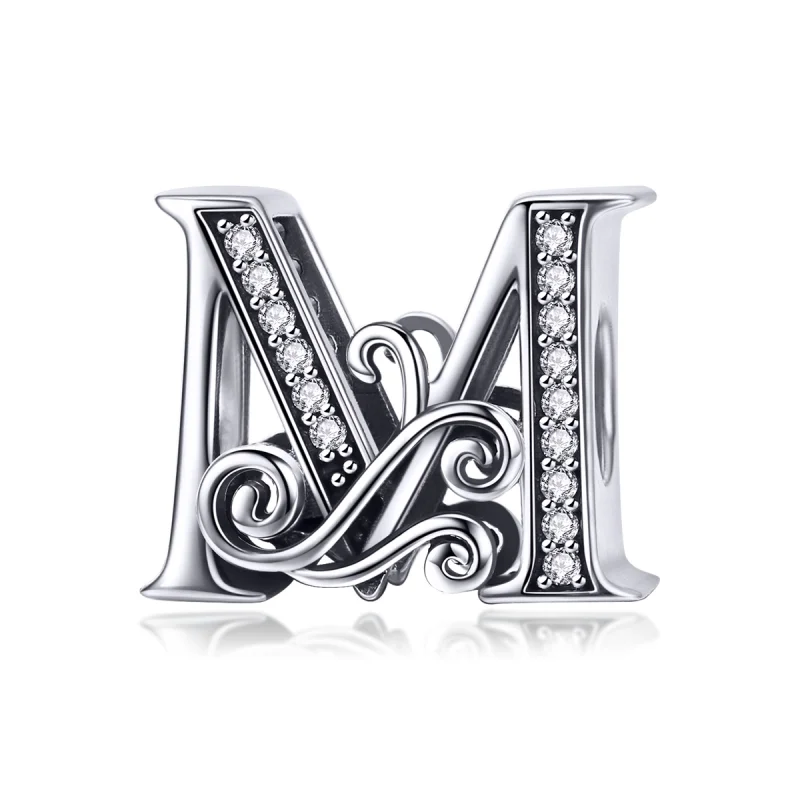 (Bild für) Funkelnder Pavé-Blumen-Charm „Buchstabe M“ im Pandora-Stil - BSC030-M