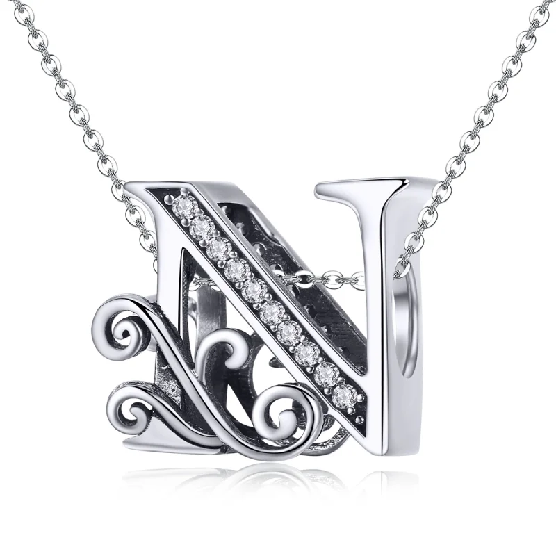 (Bild für) Funkelnder Pavé-Blumen-Charm „Buchstabe N“ im Pandora-Stil - BSC030-N - Ansicht 2