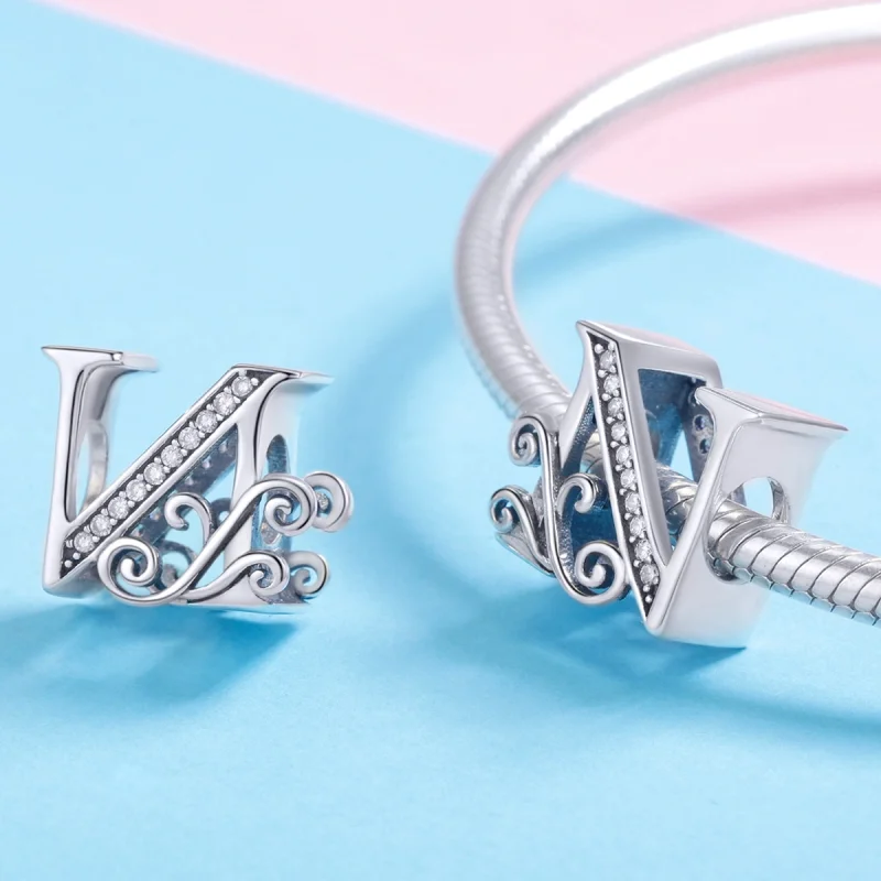 (Bild für) Funkelnder Pavé-Blumen-Charm „Buchstabe N“ im Pandora-Stil - BSC030-N - Ansicht 4