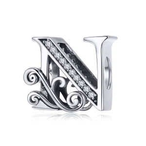 (Bild für) Funkelnder Pavé-Blumen-Charm „Buchstabe N“ im Pandora-Stil - BSC030-N