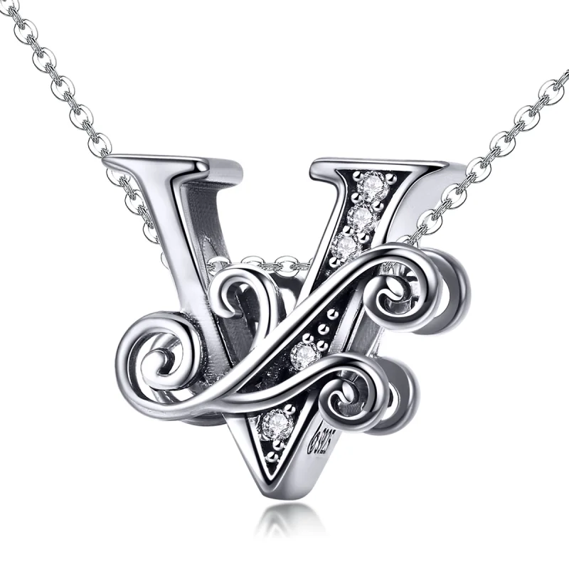 (Bild für) Funkelnder Pavé-Blumen-Charm „Buchstabe V“ im Pandora-Stil - BSC030-V - Ansicht 2