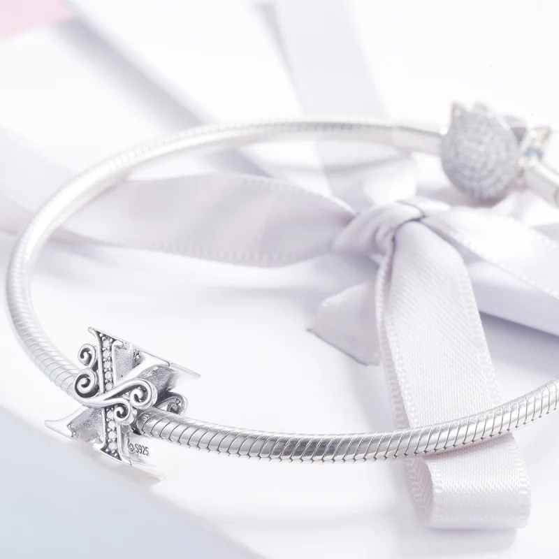 (Bild für) Funkelnder Pavé-Blumen-Charm „Buchstabe X“ im Pandora-Stil - BSC030-X - Ansicht 3
