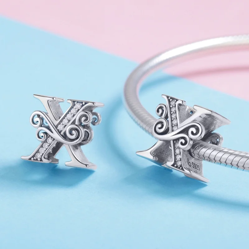(Bild für) Funkelnder Pavé-Blumen-Charm „Buchstabe X“ im Pandora-Stil - BSC030-X - Ansicht 4