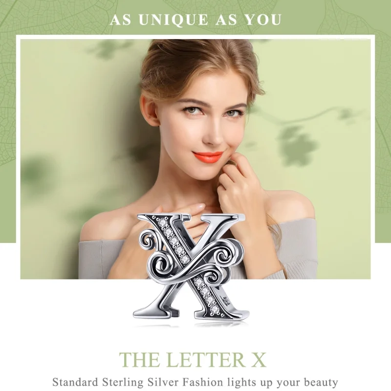 (Bild für) Funkelnder Pavé-Blumen-Charm „Buchstabe X“ im Pandora-Stil - BSC030-X - Ansicht 7