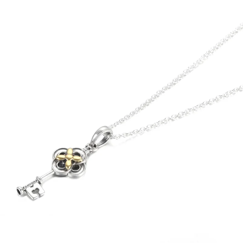 (Bild für) PANDORA Zweifarbige Schlüssel- und Blumenhalskette - 399339C01 - Ansicht 2