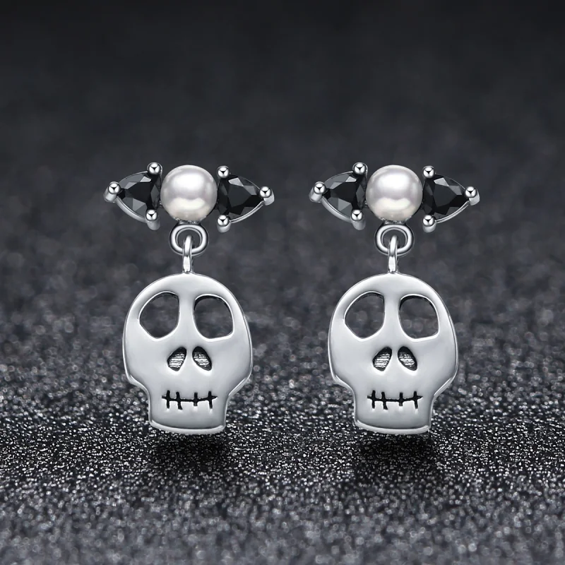 (Bild für) Ohrhänger aus Silber mit Totenkopf-Motiv im Pandora-Stil - VSE084 - Ansicht 2
