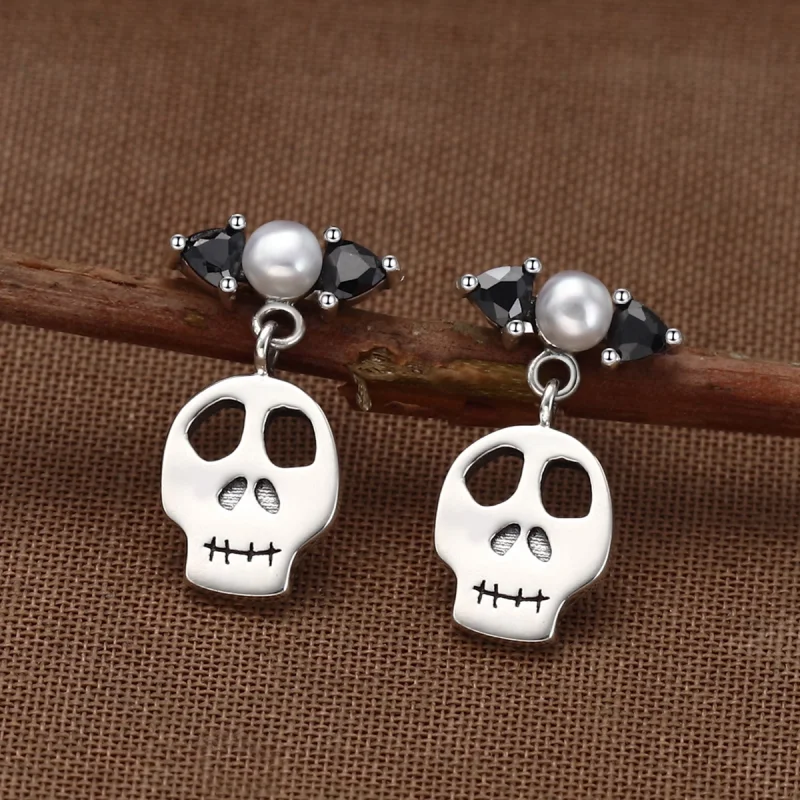 (Bild für) Ohrhänger aus Silber mit Totenkopf-Motiv im Pandora-Stil - VSE084 - Ansicht 3