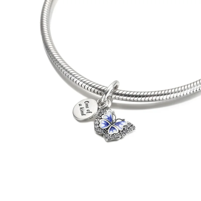 (Bild für) PANDORA Blauer Doppel-Anhänger mit Schmetterling und Zitat - 790757C01 - Ansicht 4