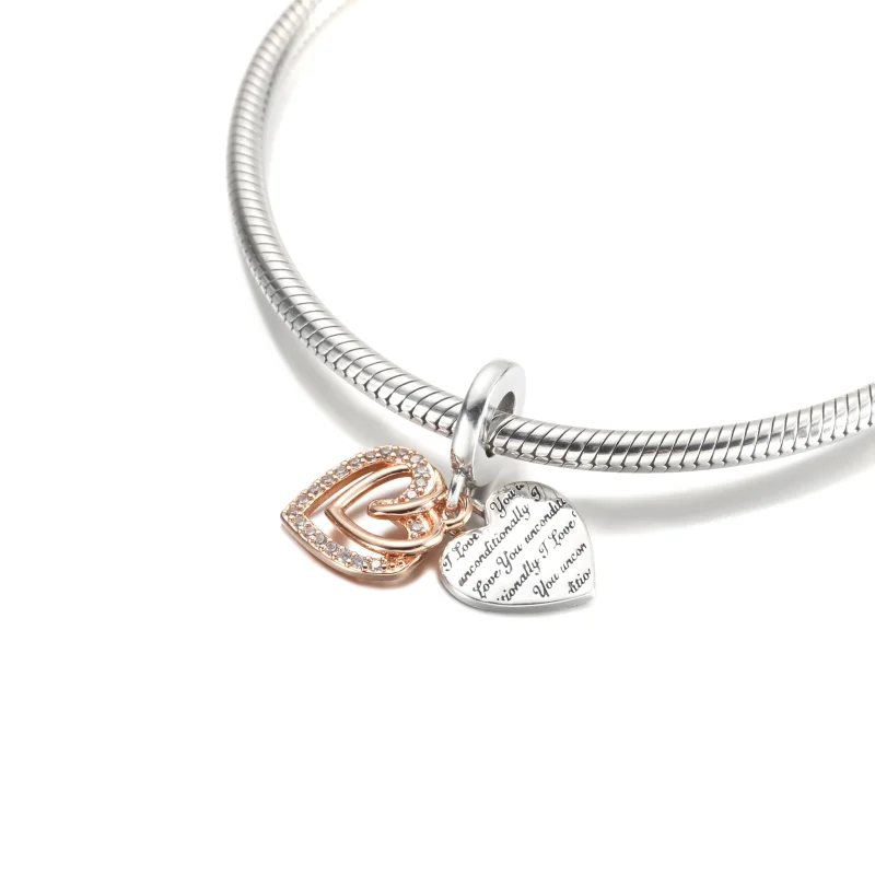 (Bild für) PANDORA Entwined Hearts Double Dangle Charm - 781062C01 - Ansicht 5