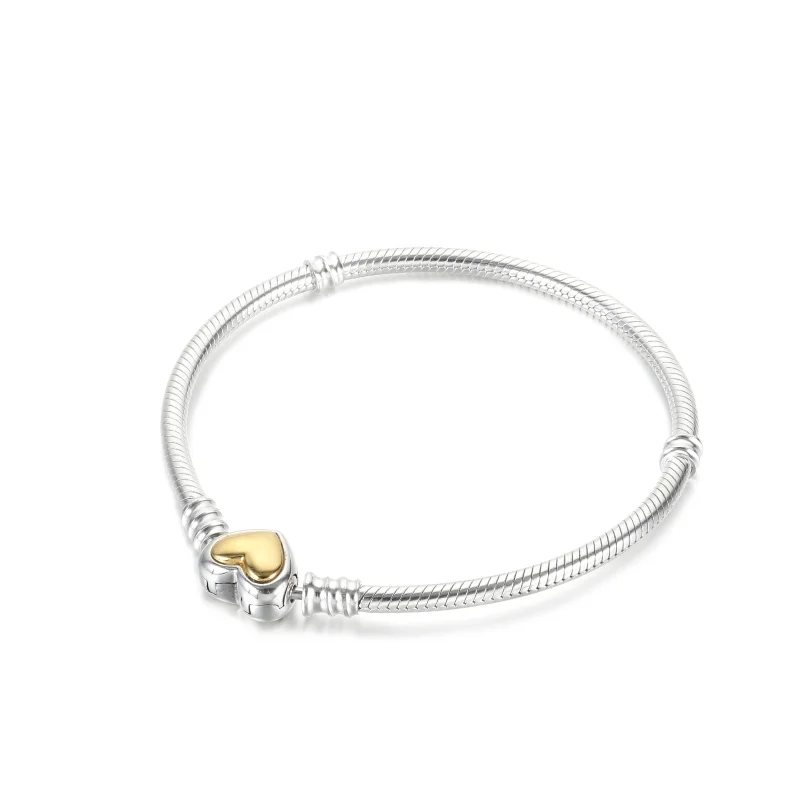 (Bild für) PANDORA gewölbtes goldenes Schlangenkettenarmband mit Herzverschluss - 599380C00 - Ansicht 4