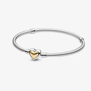 (Bild für) PANDORA gewölbtes goldenes Schlangenkettenarmband mit Herzverschluss - 599380C00