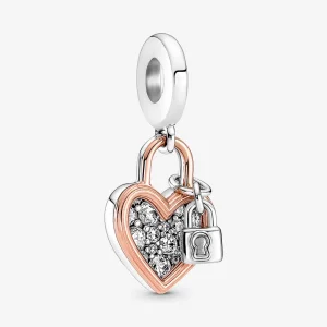 (Bild für) PANDORA Herz-Vorhängeschloss-Doppelanhänger-Charm - 780087C01