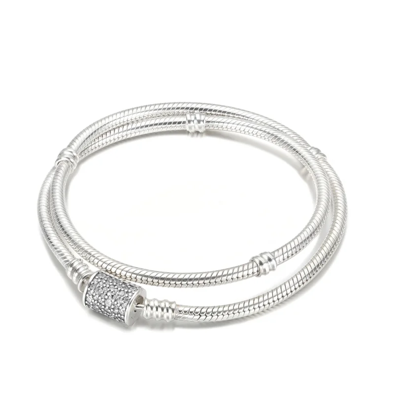 (Bild für) Pandora Moments Doppelt gewickeltes Schlangenketten-Armband/Halskette mit Fassve - Ansicht 2
