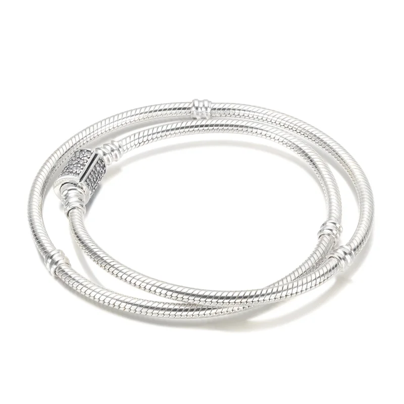 (Bild für) Pandora Moments Doppelt gewickeltes Schlangenketten-Armband/Halskette mit Fassve - Ansicht 3