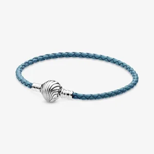 (Bild für) Pandora Moments Muschelverschluss Türkises geflochtenes Lederarmband - 598951C01-S2