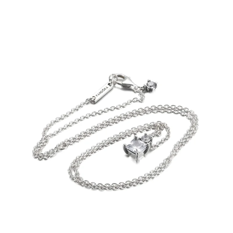 (Bild für) PANDORA Sparkling Collier Halskette mit rundem und quadratischem Anhänger - 3900 - Ansicht 5