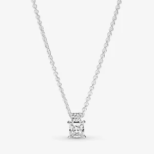 (Bild für) PANDORA Sparkling Collier Halskette mit rundem und quadratischem Anhänger - 390048C01