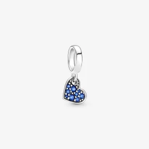 (Bild für) PANDORA Stellar Blue Pavé Tilted Heart Dangle Charm - 799404C01