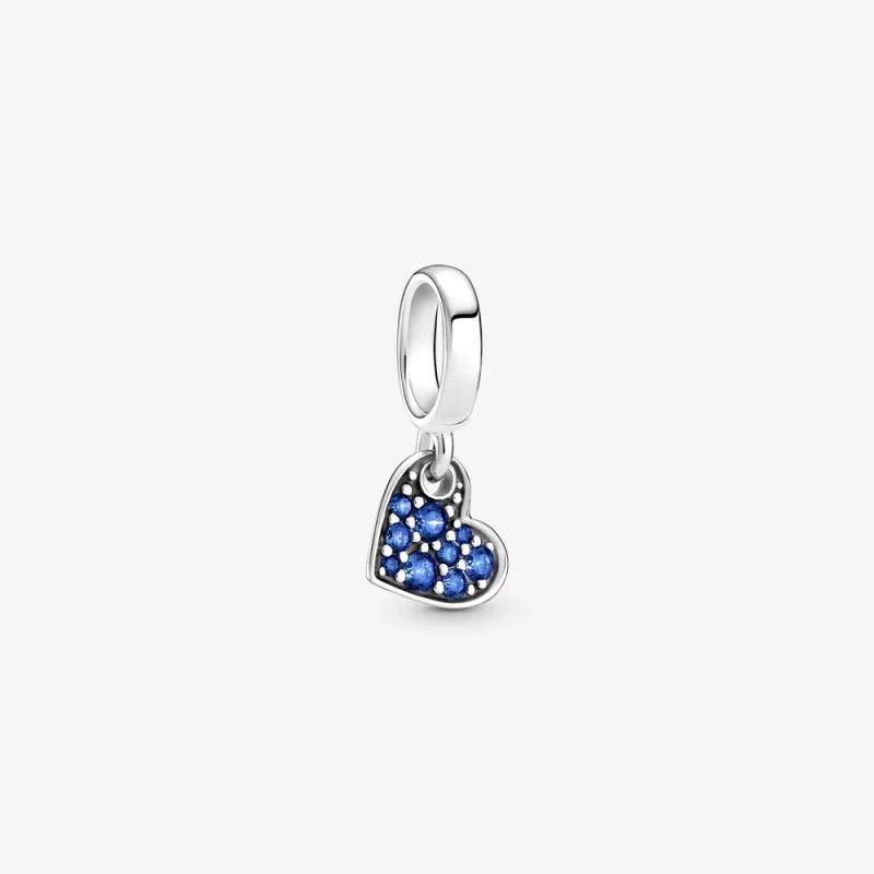 (Bild für) PANDORA Stellar Blue Pavé Tilted Heart Dangle Charm - 799404C01