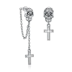 (Bild für) Silberne Totenkopf-Kreuz-Ohrhänger im Pandora-Stil - BSE419