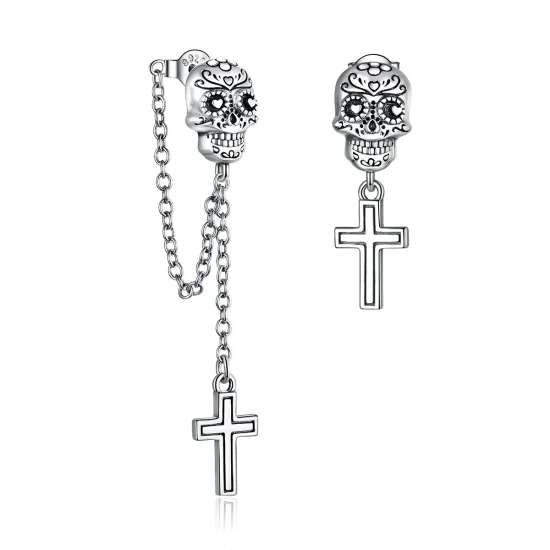 (Bild für) Silberne Totenkopf-Kreuz-Ohrhänger im Pandora-Stil - BSE419