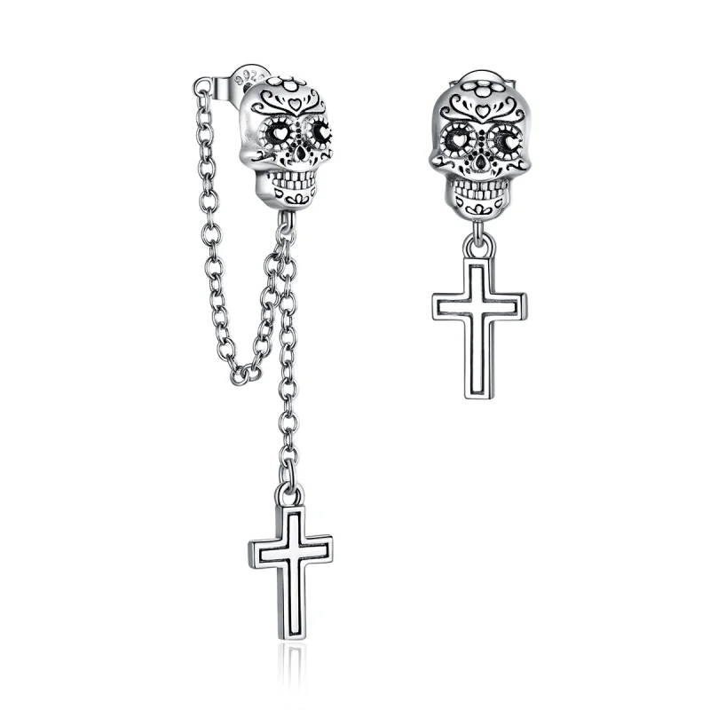 (Bild für) Silberne Totenkopf-Kreuz-Ohrhänger im Pandora-Stil - BSE419