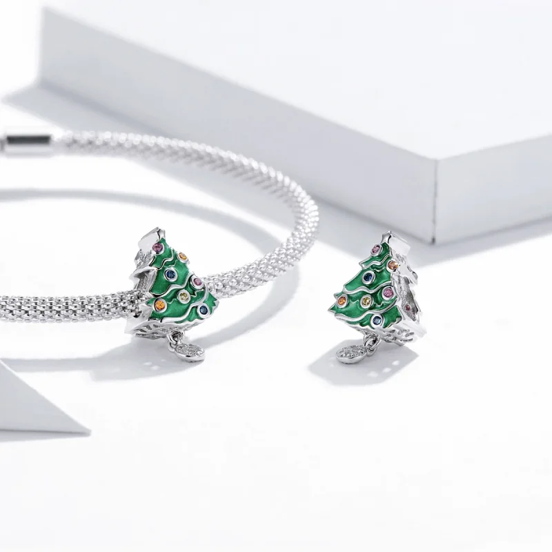 (Bild für) Silberner bunter Weihnachtsbaum-Charm im Pandora-Stil - BSC374 - Ansicht 4