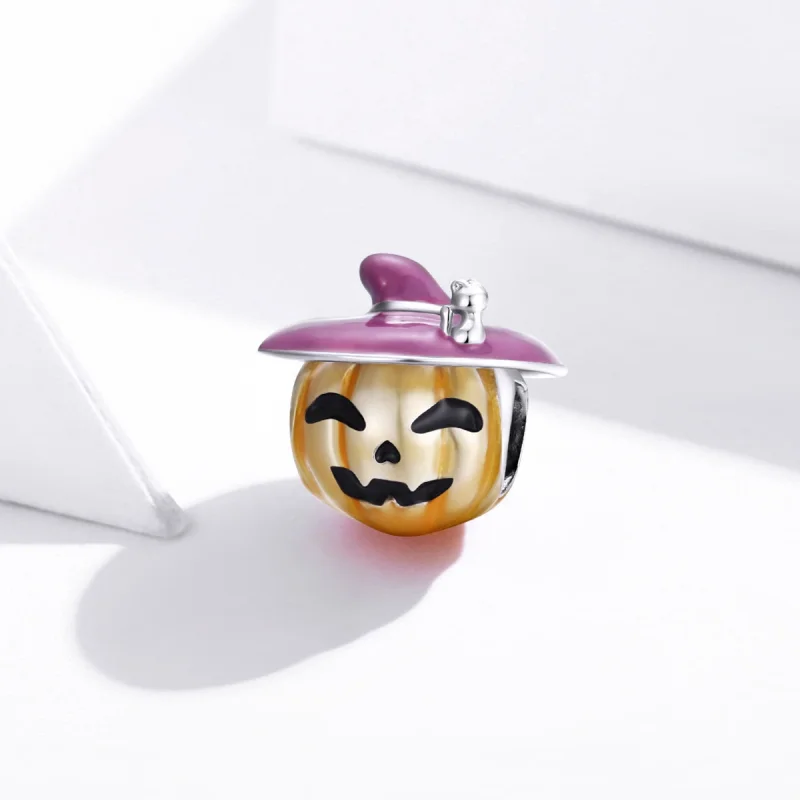 (Bild für) Silberner Halloween-Kürbis-Charm im Pandora-Stil - BSC329 - Ansicht 2