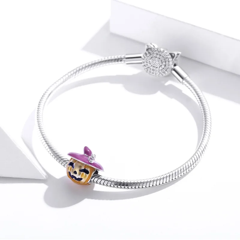(Bild für) Silberner Halloween-Kürbis-Charm im Pandora-Stil - BSC329 - Ansicht 3