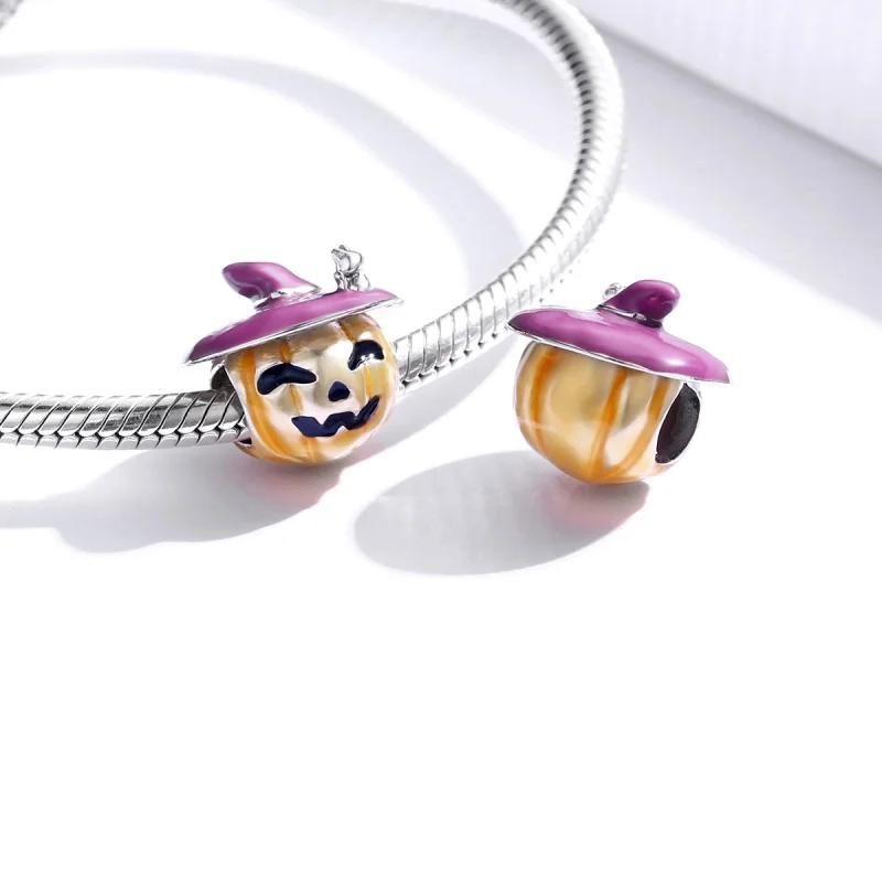 (Bild für) Silberner Halloween-Kürbis-Charm im Pandora-Stil - BSC329 - Ansicht 4