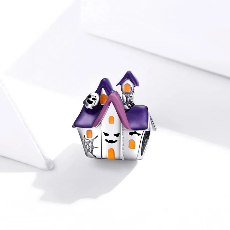 (Bild für) Silberner Halloween-Spukhaus-Charm im Pandora-Stil - BSC324 - Ansicht 2