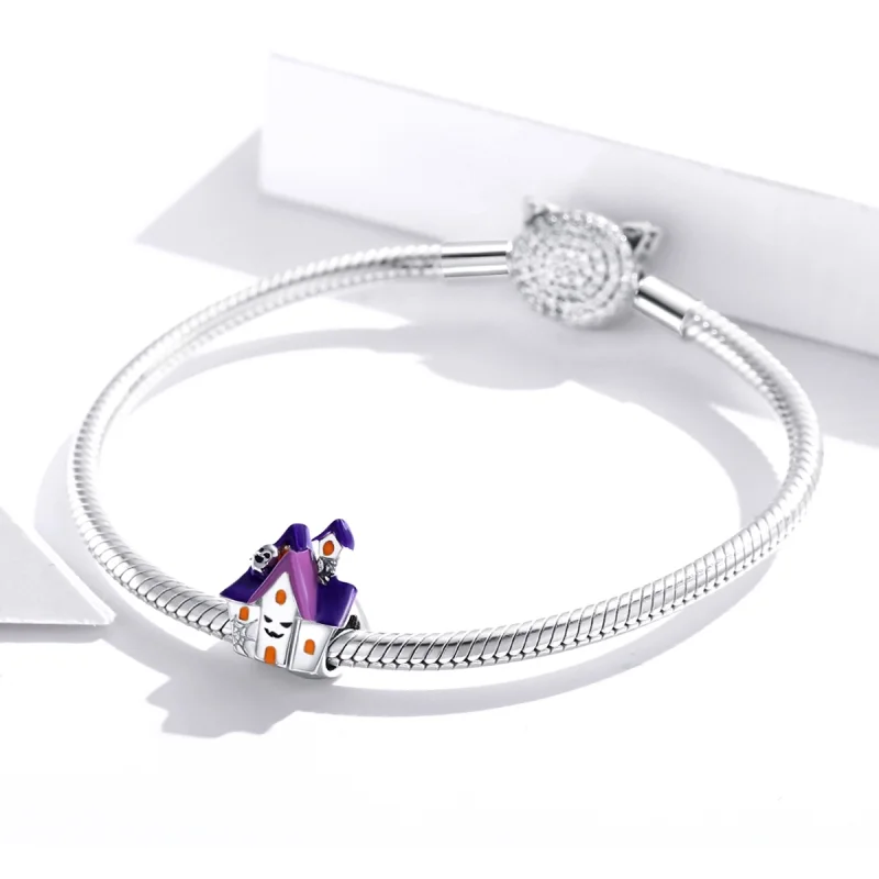 (Bild für) Silberner Halloween-Spukhaus-Charm im Pandora-Stil - BSC324 - Ansicht 3