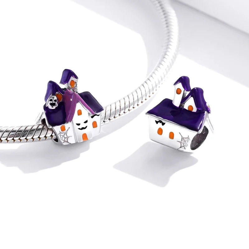(Bild für) Silberner Halloween-Spukhaus-Charm im Pandora-Stil - BSC324 - Ansicht 4