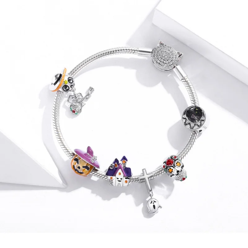 (Bild für) Silberner Halloween-Spukhaus-Charm im Pandora-Stil - BSC324 - Ansicht 5