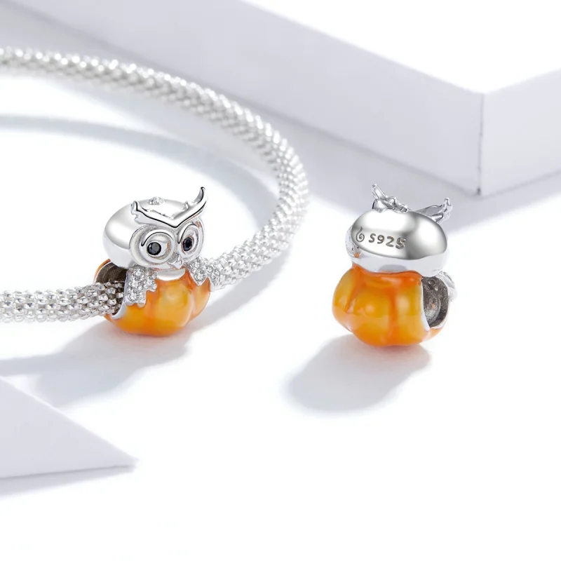 (Bild für) Silberner Kürbis-Eulen-Charm im Pandora-Stil - BSC342 - Ansicht 4