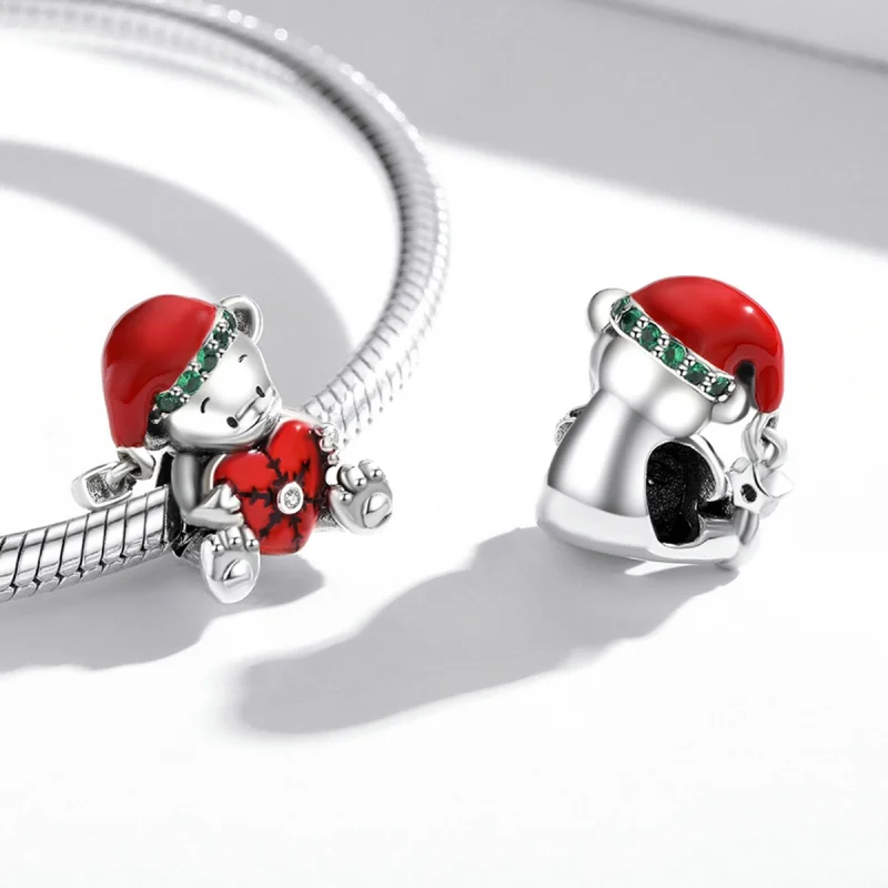 (Bild für) Silberner Weihnachtsbär-Charm im Pandora-Stil - SCC2035 - Ansicht 4